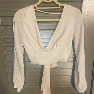 Double Zero White V-Neck Wrap Blouse